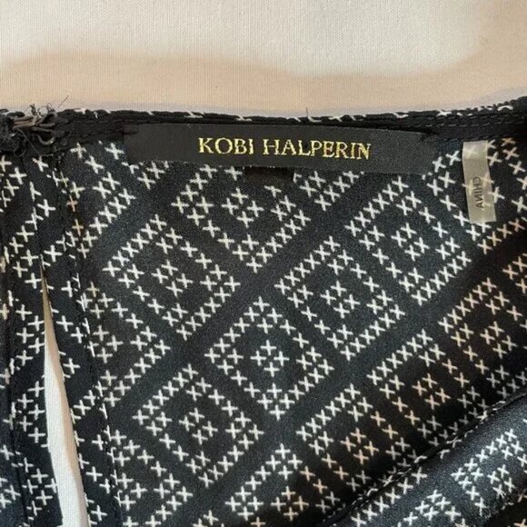 Kobi Halperin Silk Diamond Print Sheer Blouse Bell Sleeves Size M - Picture 8 of 10